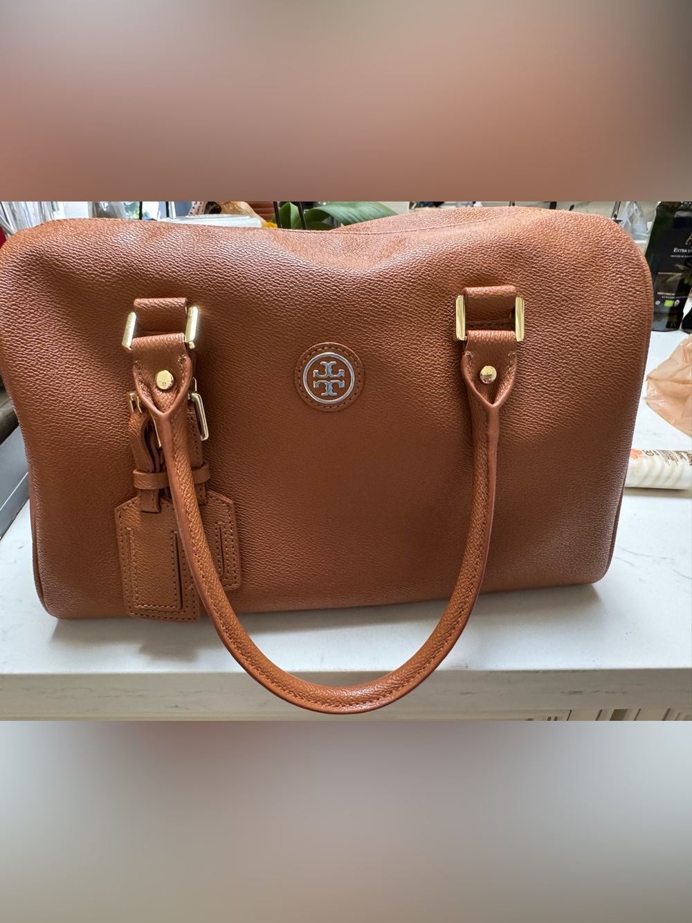 Tory Burch Leather Satchel in Chestnut